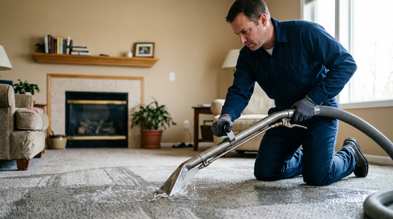 Water damage restoration technician working near Little Suamico, WI